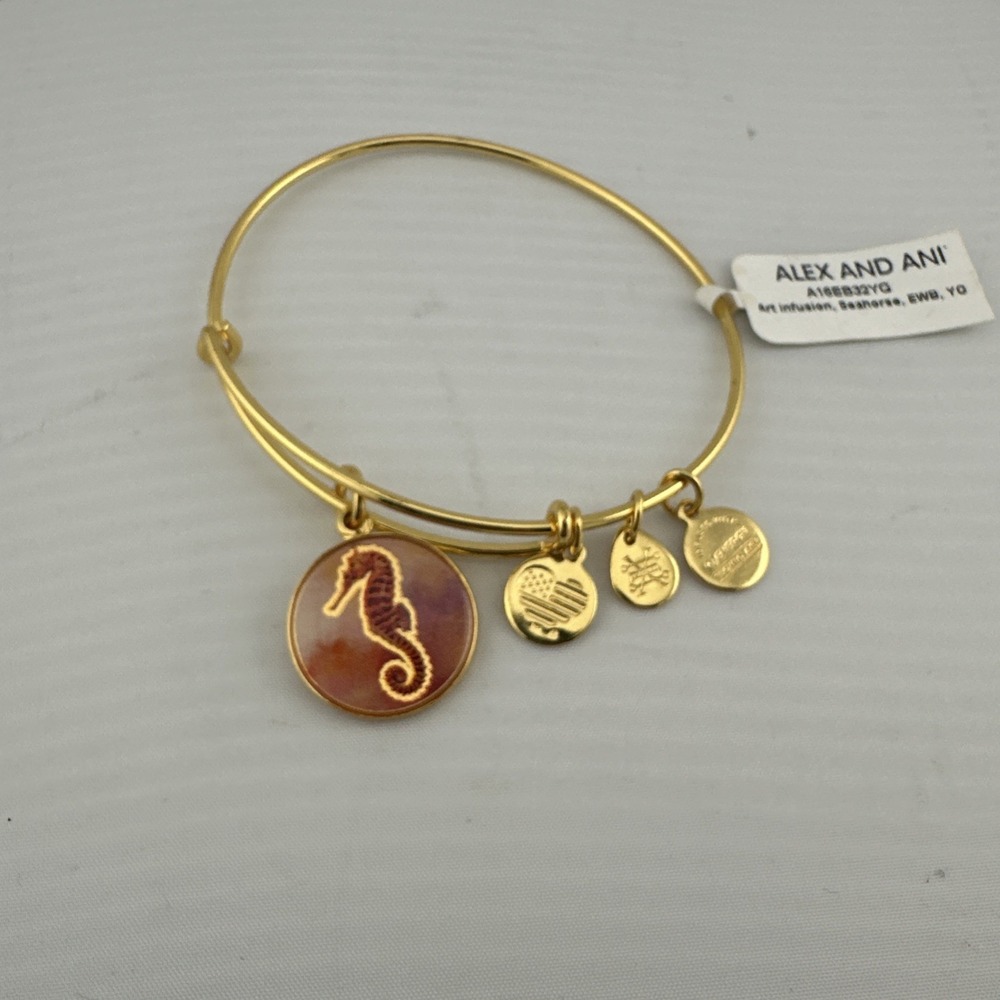 Alex and Ani Art‎ Infusion Seahorse Gold Tone Bangle Bracelet NWT Boho Hippie